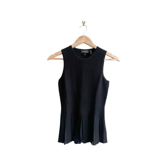 Theory Top Pleated Peplum B Knitted Black Sleeveless Women's S Dry Clean - Picture 1 of 7